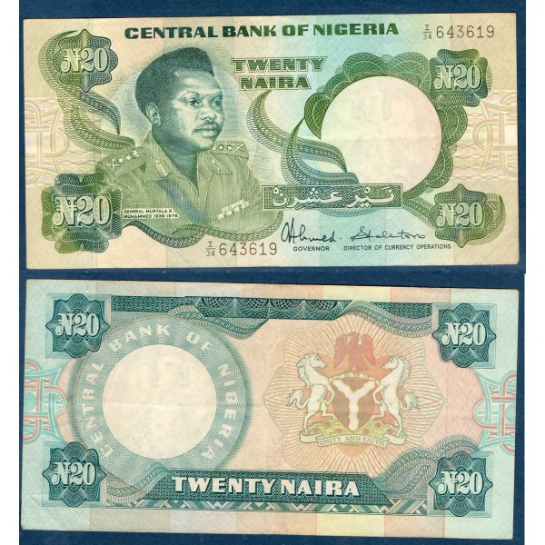 Nigeria P.26c, TTB, Billet de 20 Naira 1984-2000 Murtala Muhammed