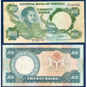 Nigeria P.26e, TTB, Billet de 20 Naira 1984-2000 Murtala Muhammed