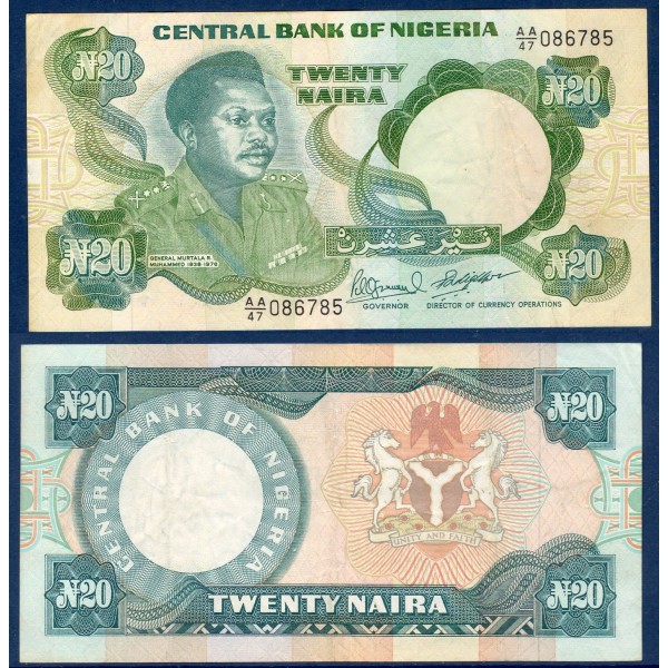 Nigeria P.26e, TTB, Billet de 20 Naira 1984-2000 Murtala Muhammed