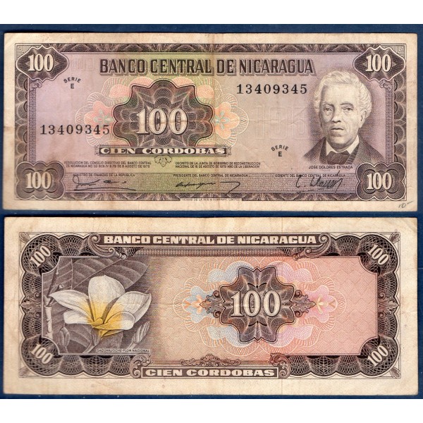 Nicaragua P.132a, TB Billet de 100 Cordobas 1979  Jose Dolores Estrada