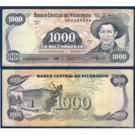 Nicaragua P.145a, TB Billet de 1000 Cordobas 1985 Augusto Cesar Sandino