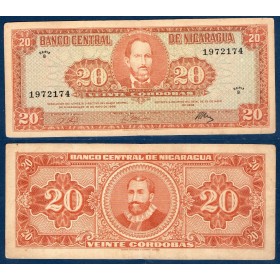 Nicaragua P.118a, TB Billet de 20 Cordobas 1968 Tomas Martinez-Guerrero