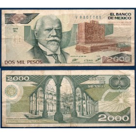 Mexique P.86b, TB Billet de 2000 pesos 1987 Justo Sierra
