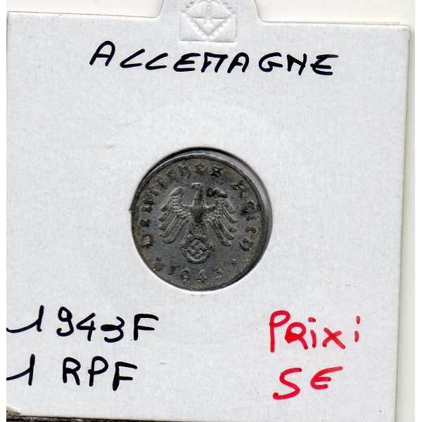 Allemagne 1 reichspfennig 1943 F, Sup KM.97 Stuttgart