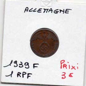 Allemagne 1 reichspfennig 1939 F, TTB KM.89 Stuttgart
