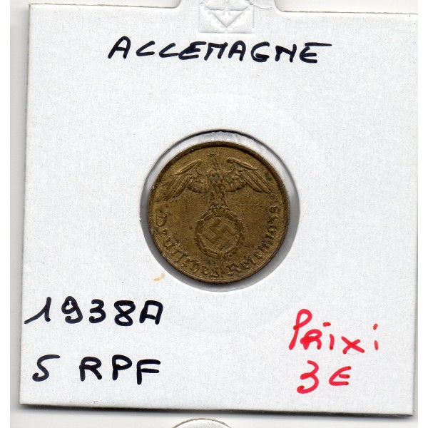 Allemagne 5 reichspfennig 1938 A, TTB KM.91 berlin