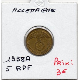 Allemagne 5 reichspfennig 1938 A, TTB KM.91 berlin
