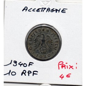 Allemagne 10 reichspfennig 1940 F, TTB KM.101 Stuttgart