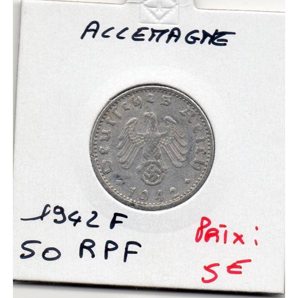 Allemagne 50 reichspfennig 1942 F, TTB KM.96 Stuttgart