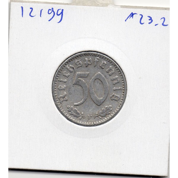 Allemagne 50 reichspfennig 1942 F, TTB KM.96 Stuttgart