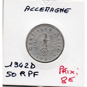 Allemagne 50 reichspfennig 1942 D, TTB+ KM.96 Munich