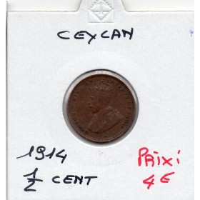 Ceylan 1/2 cent 1914 TTB, KM.106 Georges V
