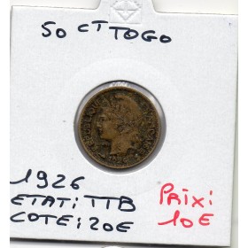 Togo, 50 centimes 1926 TTB, Lec.9