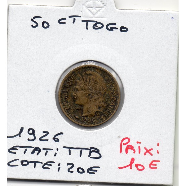 Togo, 50 centimes 1926 TTB, Lec.9