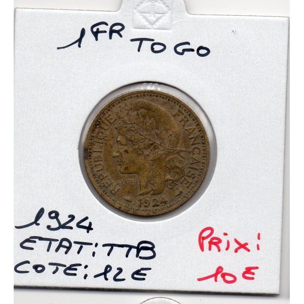 Togo, 1 franc 1924 TTB, Lec.11