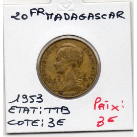 Madagascar 20 francs 1953 TTB, Lec.112 carte
