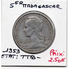 Madagascar 5 francs 1953 TTB-, Lec.106 Zebu