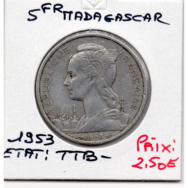 Madagascar 5 francs 1953 TTB-, Lec.106 Zebu