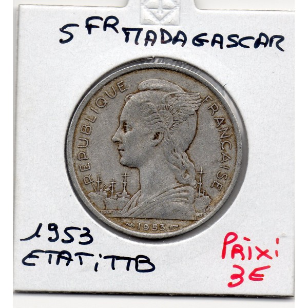 Madagascar 5 francs 1953 TTB, Lec.106 Zebu