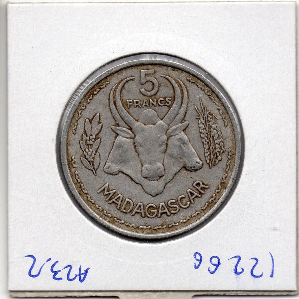 Madagascar 5 francs 1953 TTB, Lec.106 Zebu