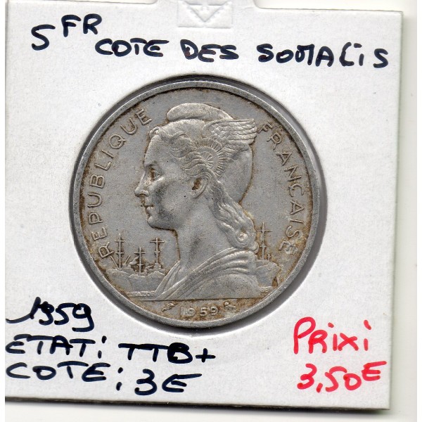 Cote des Somalis 5 francs 1959 TTB+, Lec.40 antilope