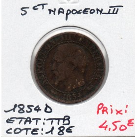 5 centimes Napoléon III tête nue 1854 D Lyon TTB-