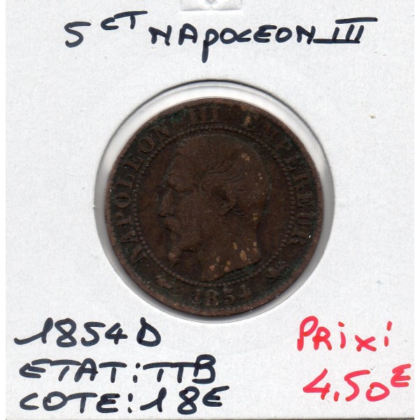 5 centimes Napoléon III tête nue 1854 D Lyon TTB-