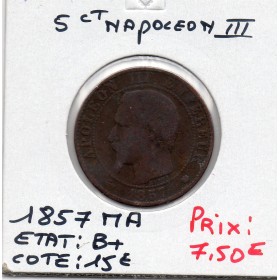 5 centimes Napoléon III tête nue 1857 MA MArseille B+