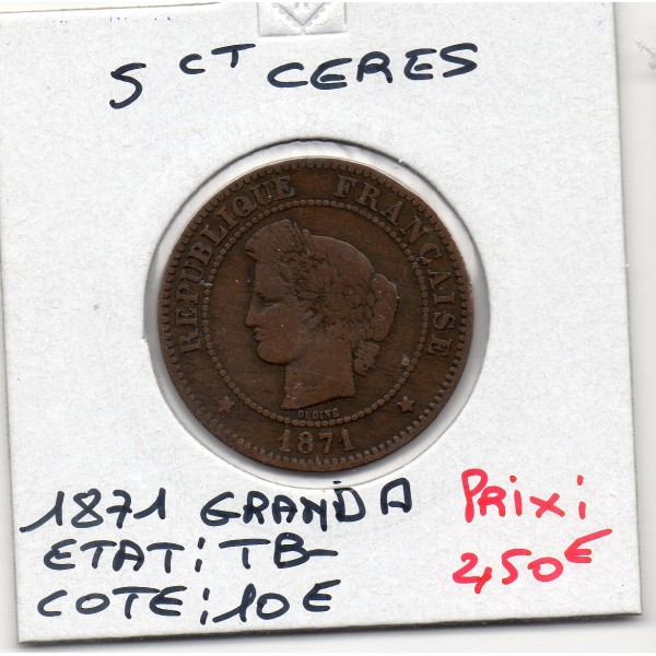 5 centimes Cérès 1871 grand A Paris TB-
