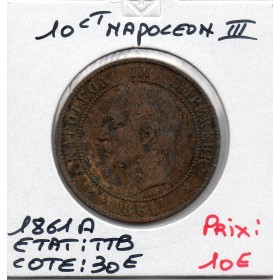 10 centimes Napoléon III tête laurée 1861 A Paris TTB
