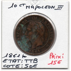 10 centimes Napoléon III tête laurée 1861 K Bordeaux TTB oxydée