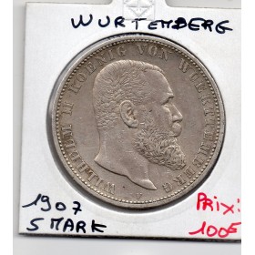 Wurtemberg 5 Mark 1907 F TTB+ KM.632 Guillaume II