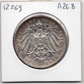 Wurtemberg 3 Mark 1914 TTB KM.635 Guillaume II