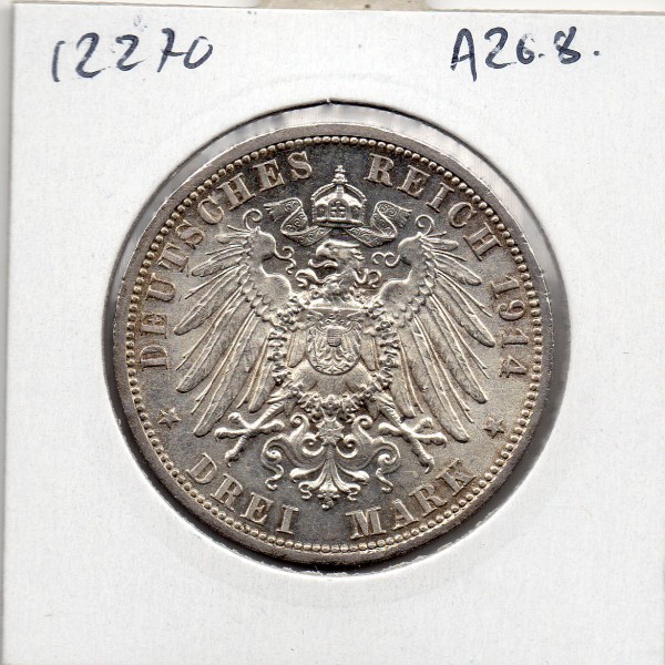 Anhalt Dessau 3 Mark 1914 A Sup+ KM.30 Friedrich II