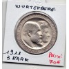 Wurtemberg 3 Mark 1911 Sup+ KM.636 Guillaume II et Charlotte