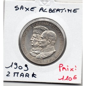 Saxe Albertine 2 mark 1909 Sup+ KM.1268 université Leipzig