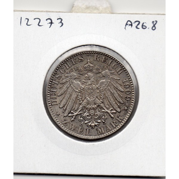 Saxe Albertine 2 mark 1909 Sup+ KM.1268 université Leipzig