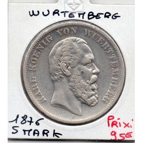 Wurtemberg 5 Mark 1876 F TTB KM.623 karl 1er