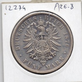 Wurtemberg 5 Mark 1876 F TTB KM.623 karl 1er