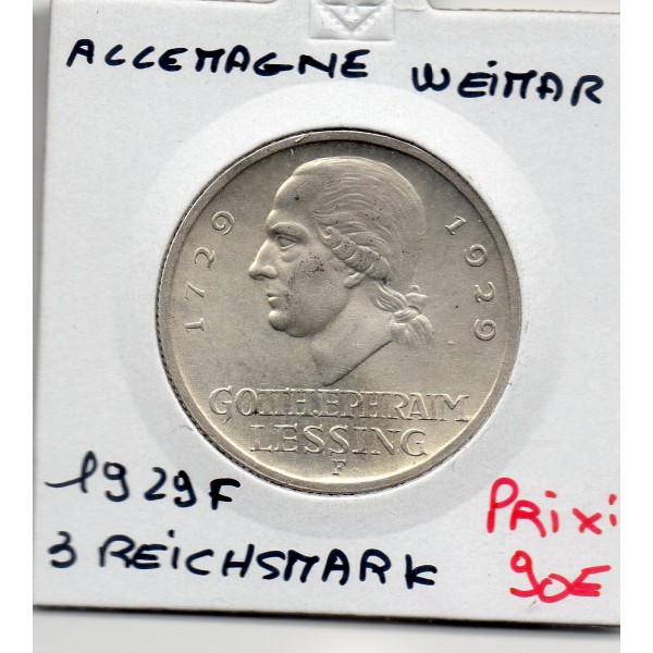 Allemagne weimar 3 reichsmark 1929 F, Sup KM.60 Gotthold Lessing