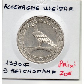 Allemagne weimar 3 reichsmark 1930 G, Sup KM.70 Libération Rhénanie