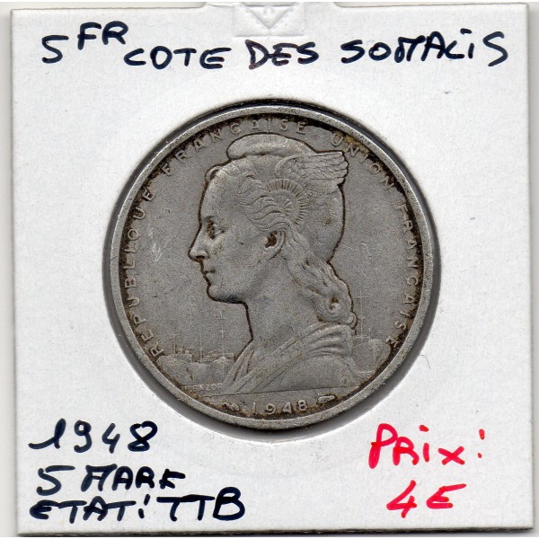 Cote des Somalis 5 francs 1948 TTB, Lec.40 antilope