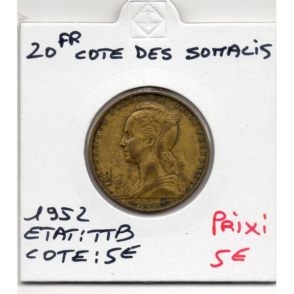 Cote des Somalis 20 francs 1952 TTB, Lec.42