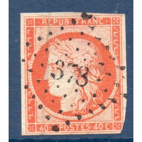 Timbre France Yvert No 5 Type Cérès 40c Orange Oblitéré