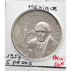 Mexique 5 Pesos 1953 Spl, KM.468 Ano de Hidalgo