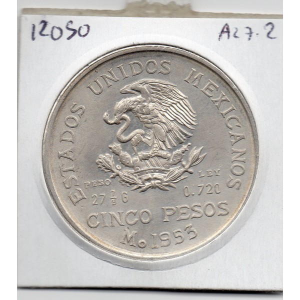 Mexique 5 Pesos 1953 Spl, KM.468 Ano de Hidalgo