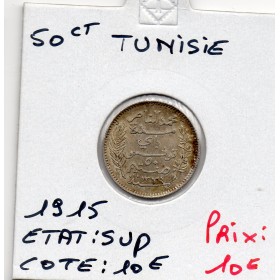 Tunisie, 50 Centimes 1915 - 1334 AH Sup, Lec.163 En-Naceur