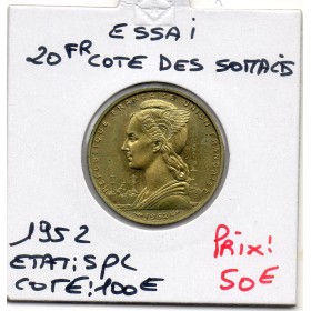 Cote des Somalis essai 20 francs 1952 Spl, Lec.46