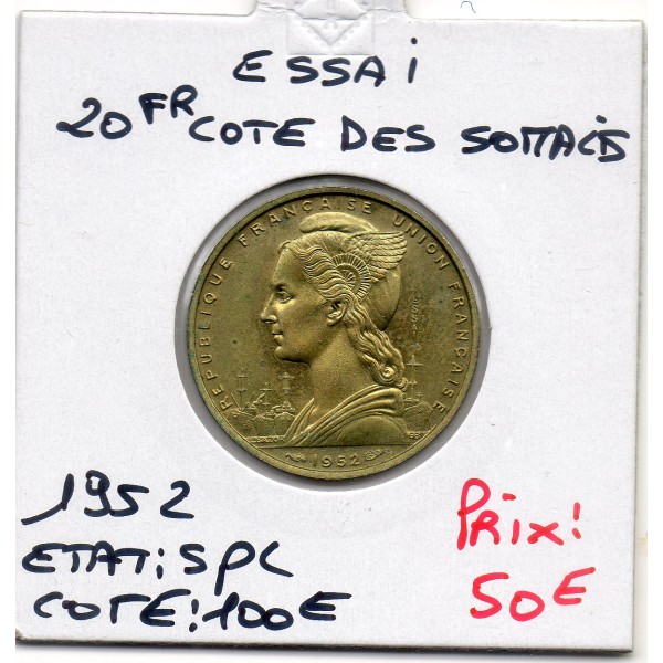 Cote des Somalis essai 20 francs 1952 Spl, Lec.46