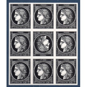 Timbre France Yvert No 5305A bloc de 9 avec tete beche au centre ceres noir 0.20€ neufs luxes **